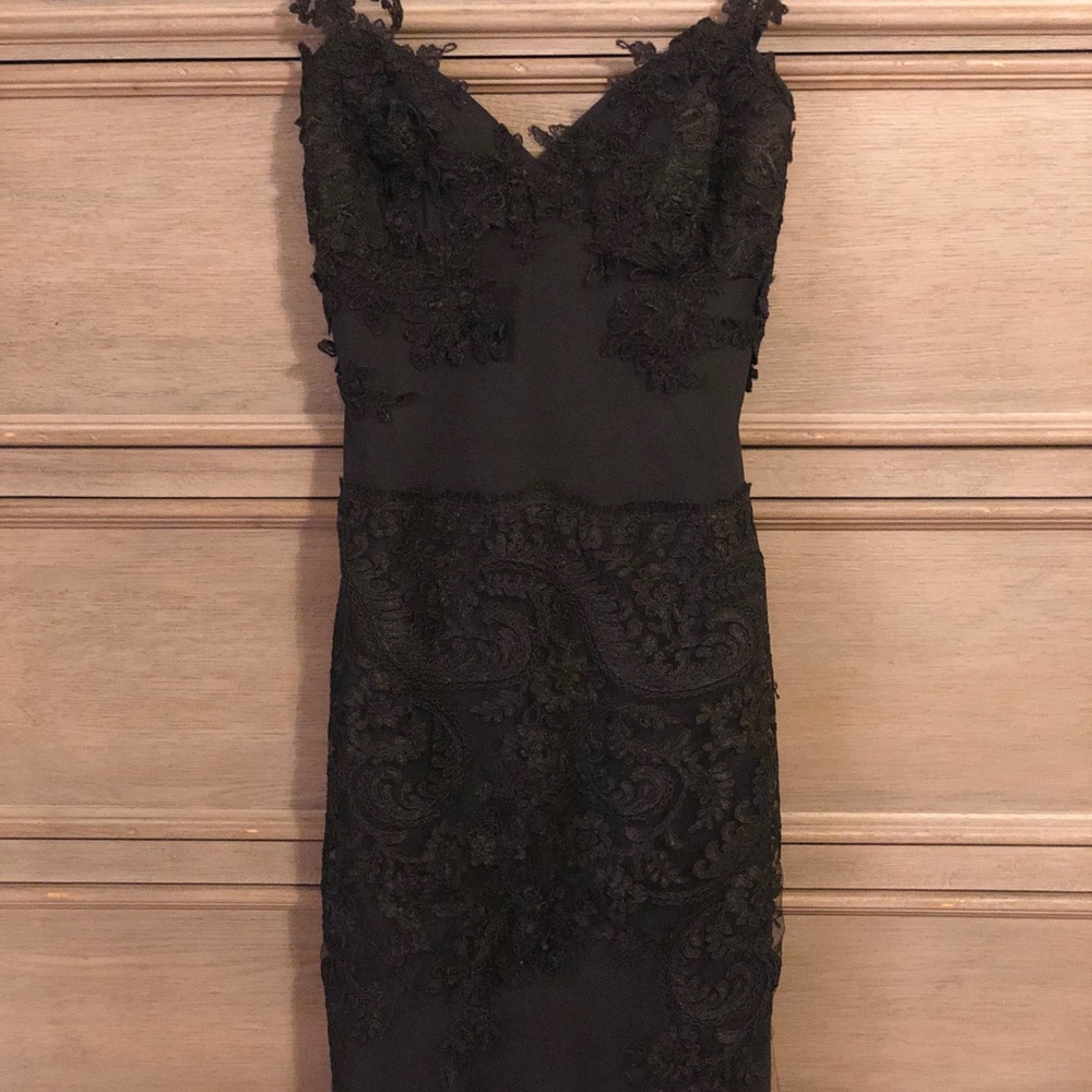 Aida Black lace and sheer bodycon dress